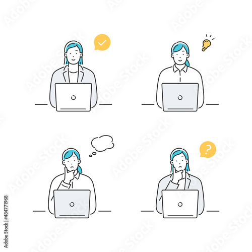パソコンと会社員の女性 セット