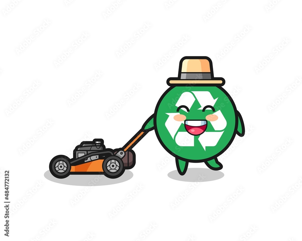 illustration of the recycling character using lawn mower illustration of the recycling character using lawn mower