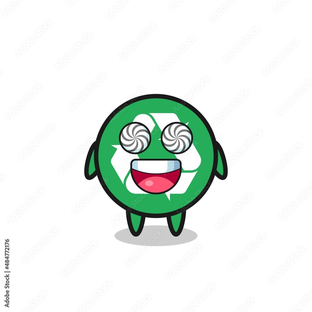 cute recycling character with hypnotized eyes cute recycling character with hypnotized eyes