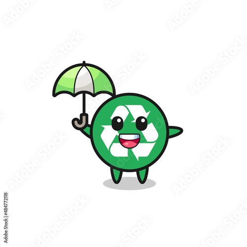 cute recycling illustration holding an umbrella