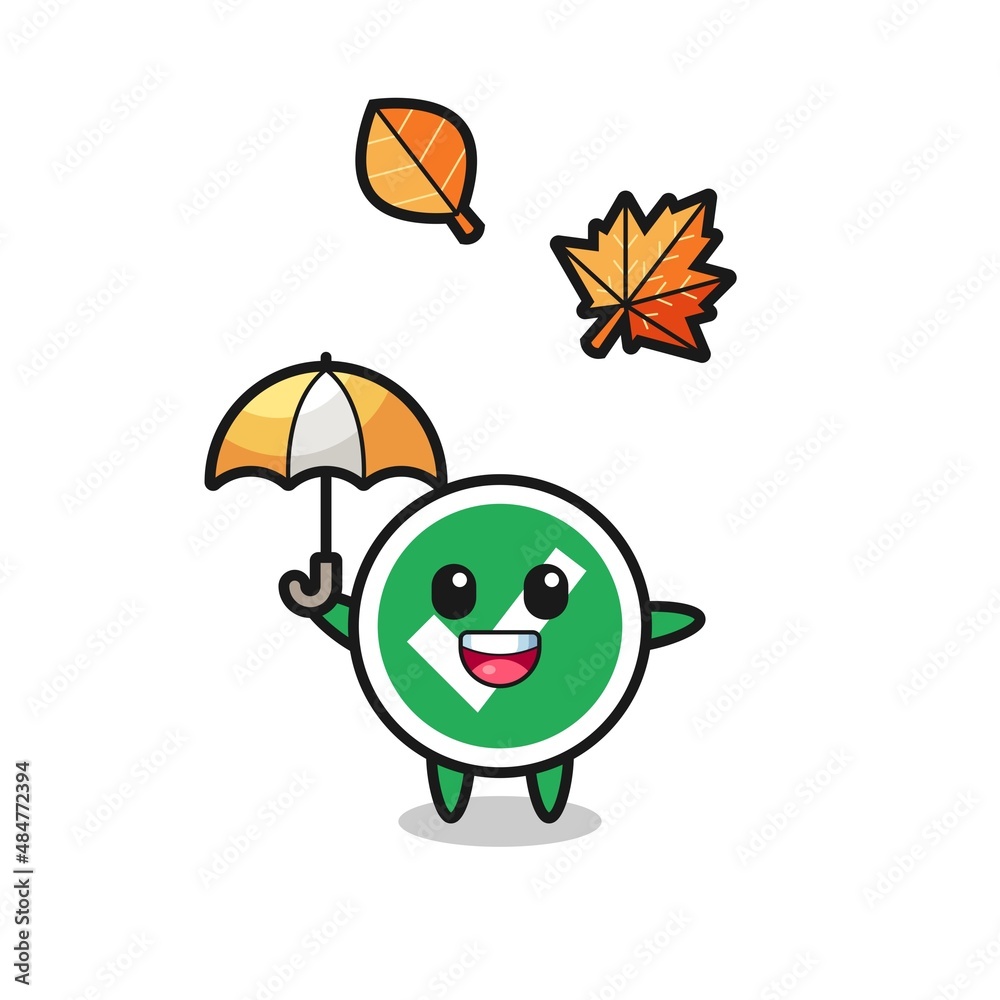 cartoon of the cute check mark holding an umbrella in autumn cartoon of the cute check mark holding an umbrella in autumn
