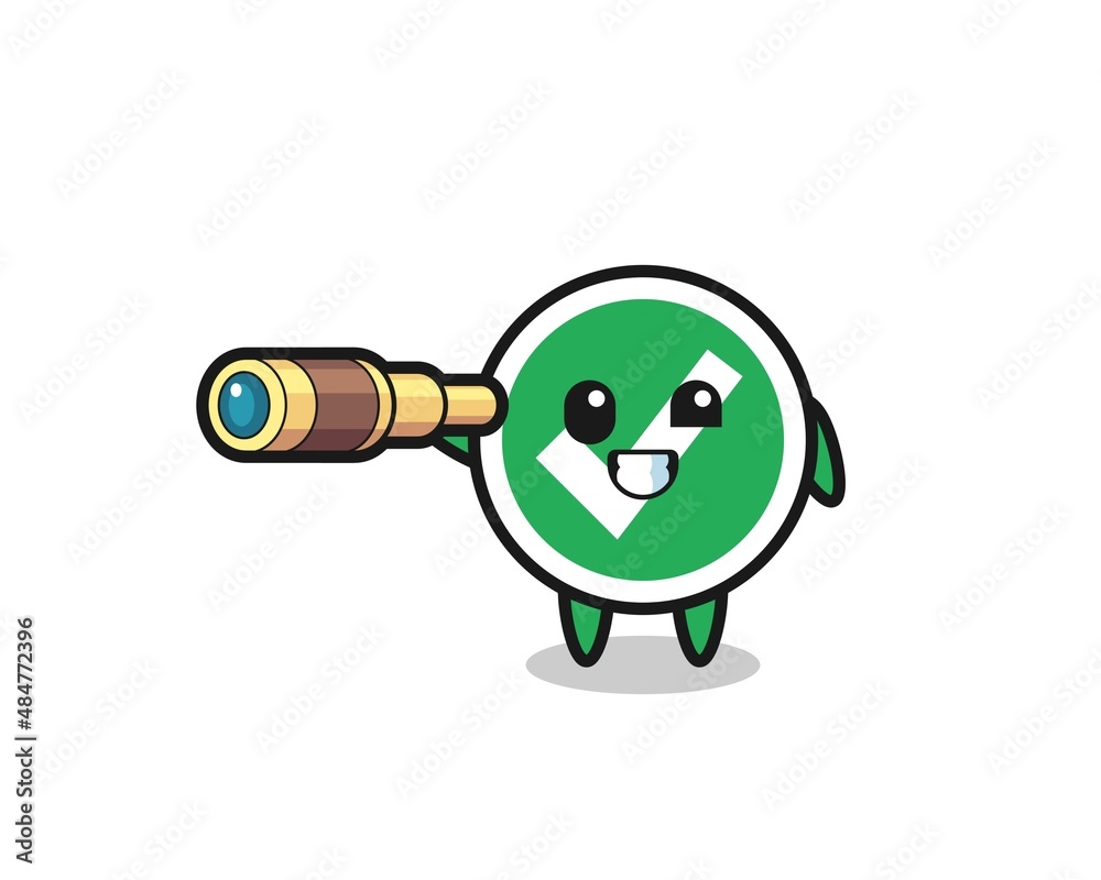cute check mark character is holding an old telescope cute check mark character is holding an old telescope