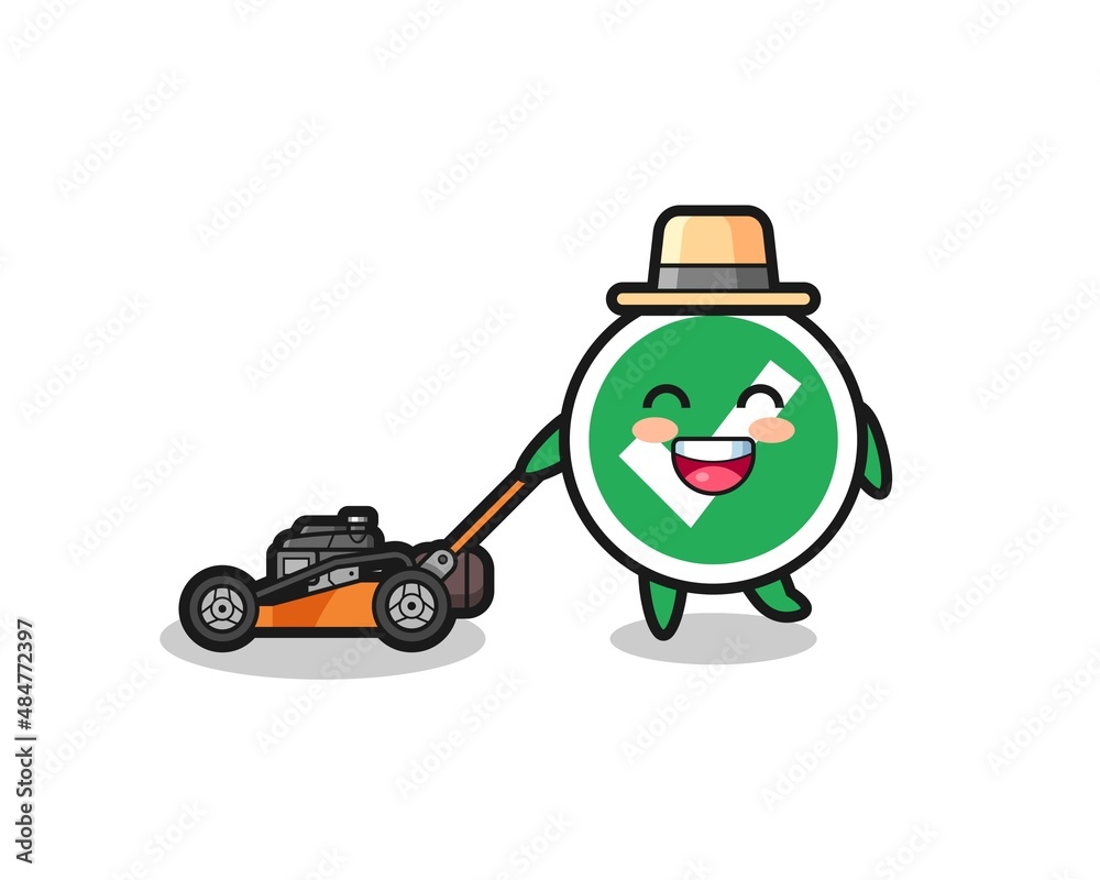 illustration of the check mark character using lawn mower