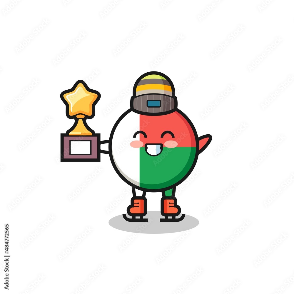 madagascar flag cartoon as an ice skating player hold winner trophy madagascar flag cartoon as an ice skating player hold winner trophy