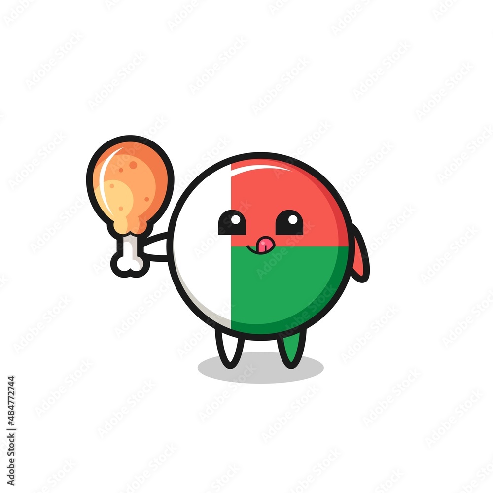 madagascar flag cute mascot is eating a fried chicken madagascar flag cute mascot is eating a fried chicken