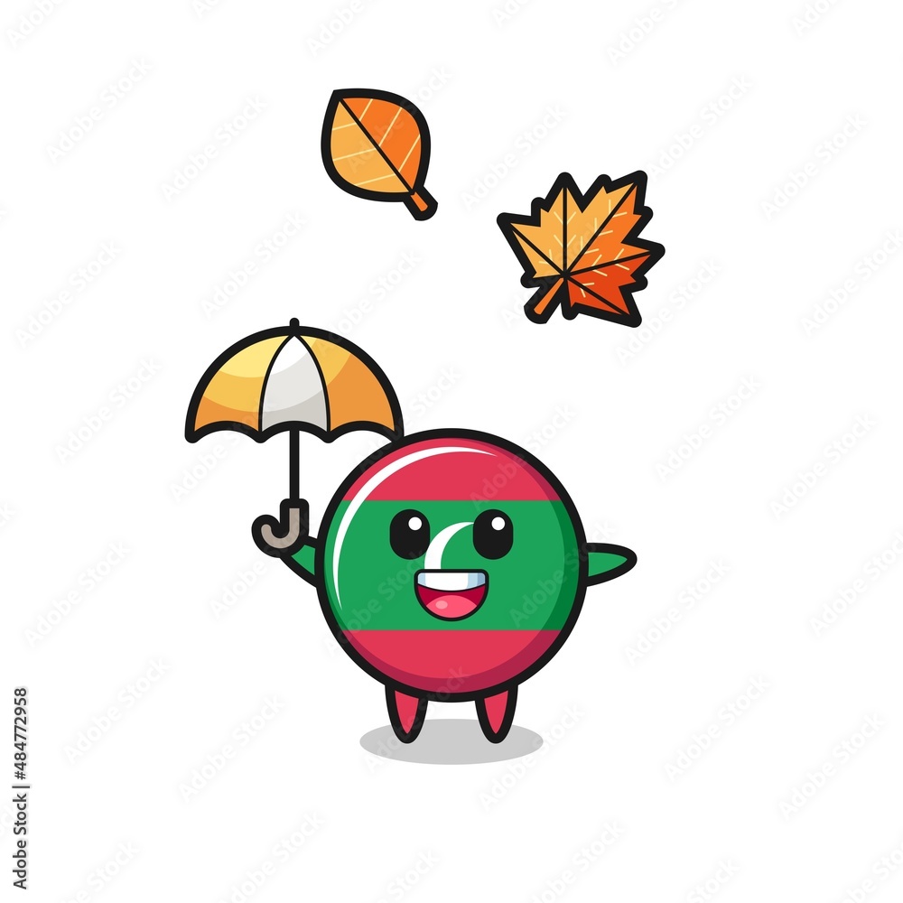 cartoon of the cute maldives flag holding an umbrella in autumn cartoon of the cute maldives flag holding an umbrella in autumn