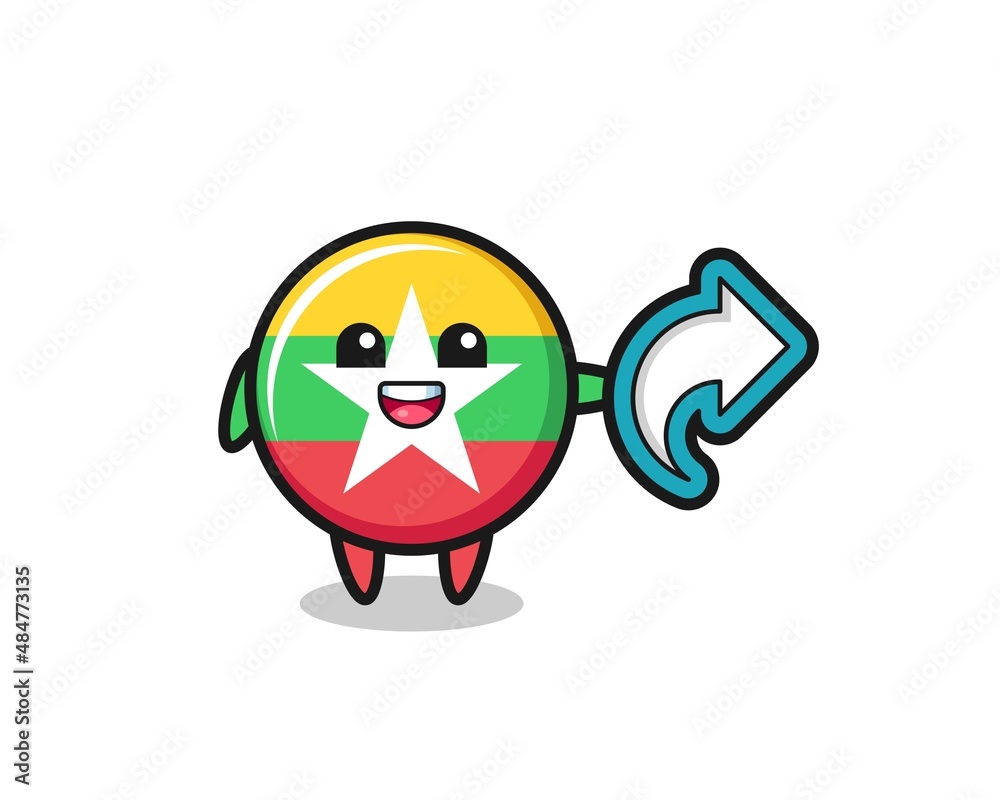 cute myanmar flag hold social media share symbol cute myanmar flag hold social media share symbol