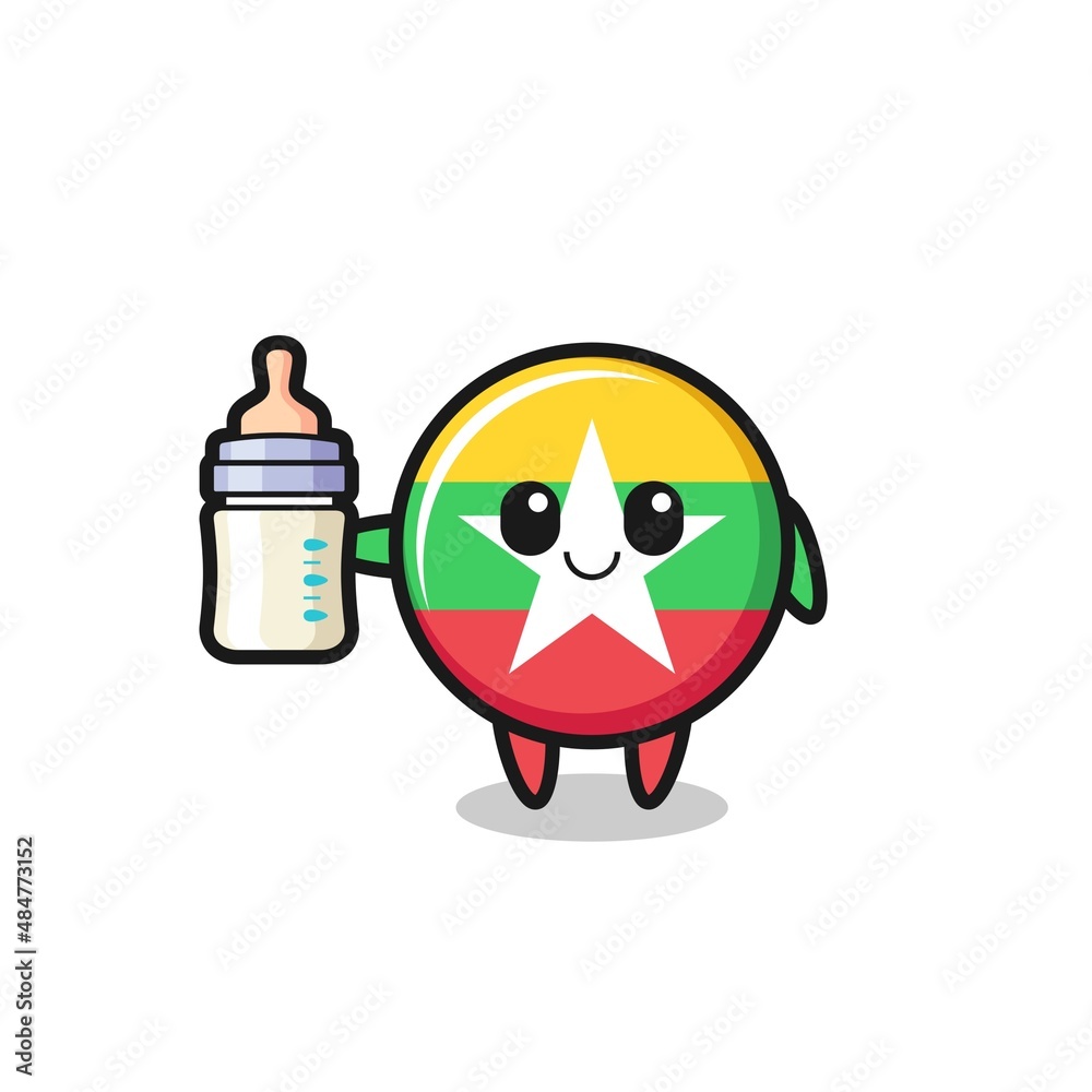 baby myanmar flag cartoon character with milk bottle baby myanmar flag cartoon character with milk bottle