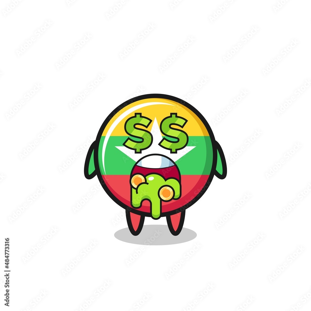 myanmar flag character with an expression of crazy about money myanmar flag character with an expression of crazy about money