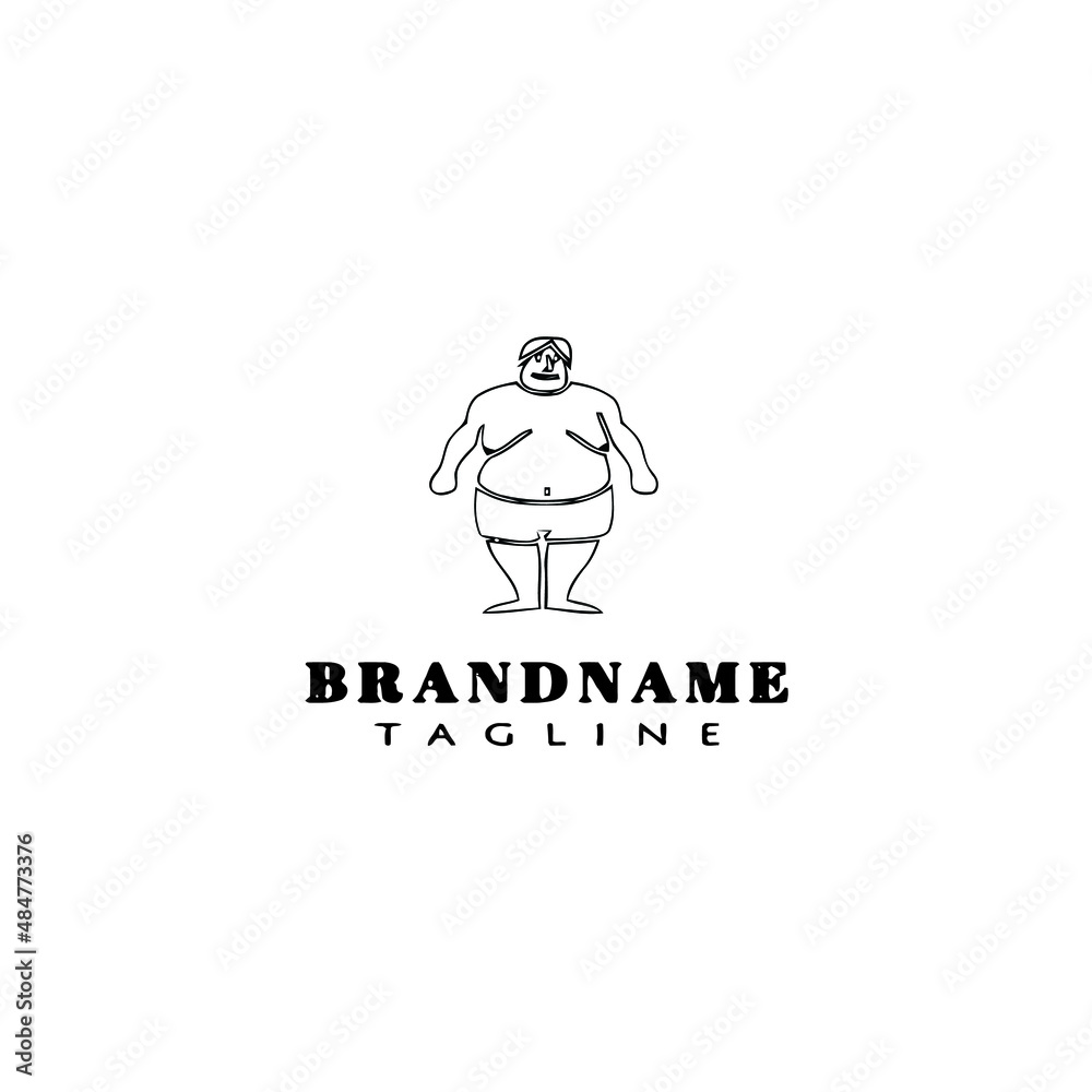 fat cartoon character logo template icon design black vector illustration