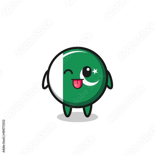 cute pakistan flag character in sweet expression while sticking out her tongue