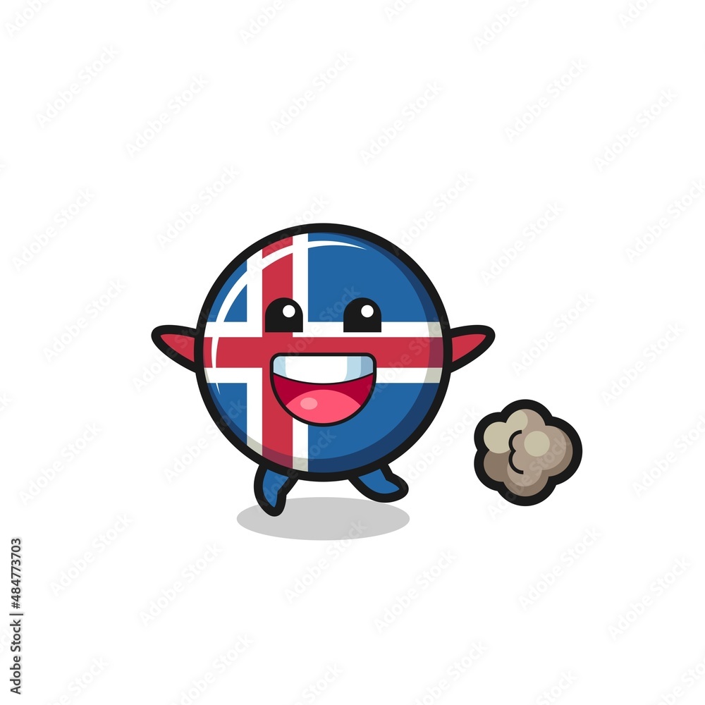 the happy iceland flag cartoon with running pose