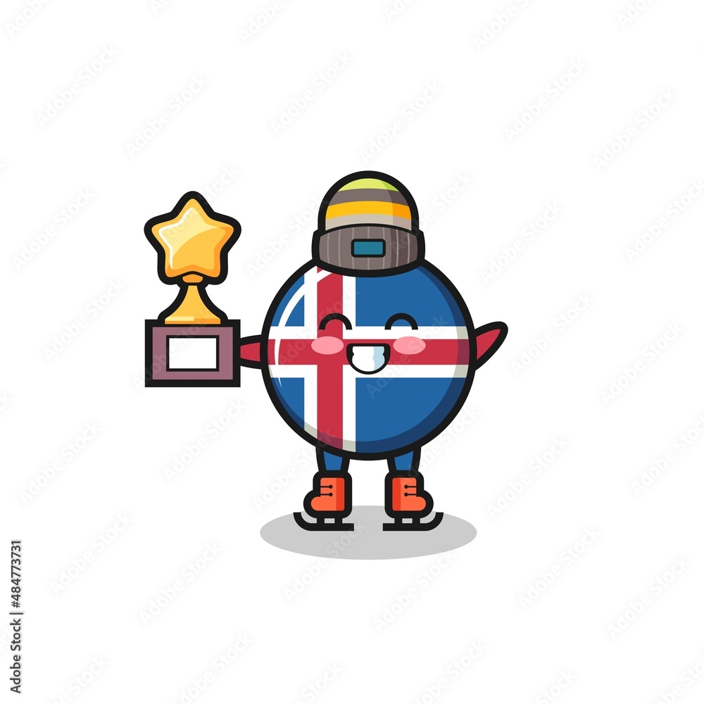 iceland flag cartoon as an ice skating player hold winner trophy iceland flag cartoon as an ice skating player hold winner trophy