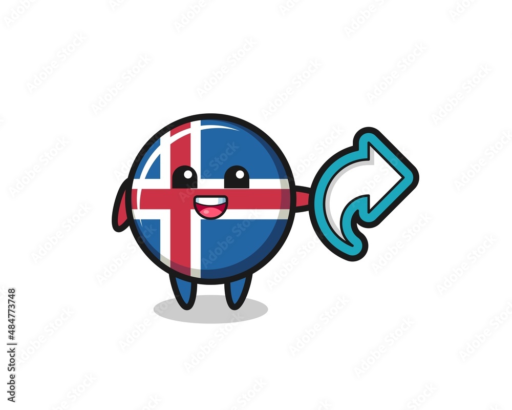 cute iceland flag hold social media share symbol