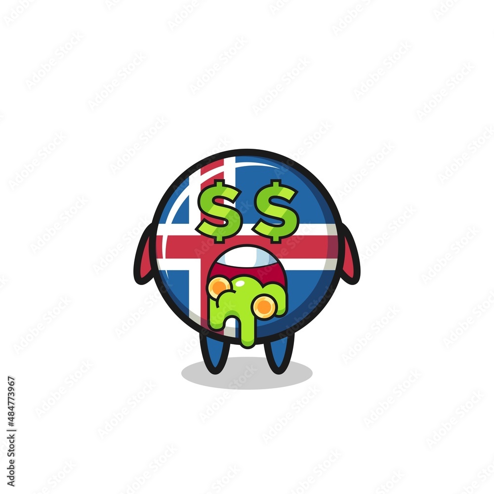 iceland flag character with an expression of crazy about money iceland flag character with an expression of crazy about money