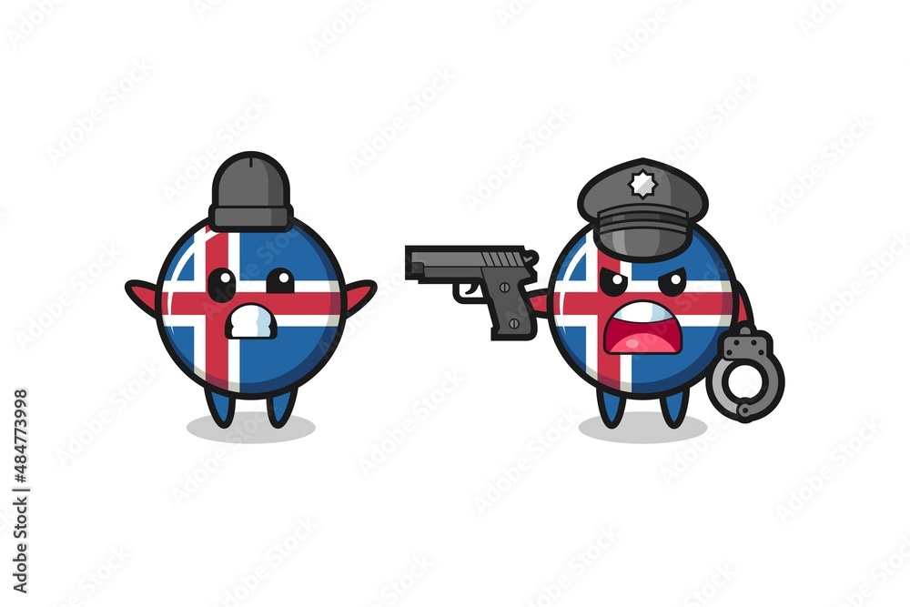 illustration of iceland flag robber with hands up pose caught by police illustration of iceland flag robber with hands up pose caught by police