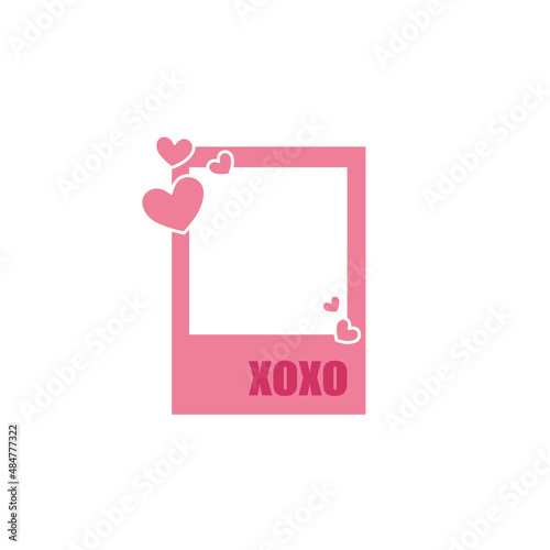 Printable Valentine's Day photo frames with pink hearts, xoxo inscription, love hashtag and quotes. Will you be my Valentine template. Happy Valentine's day photo booth prop. Vector illustration
