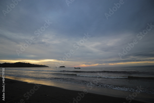 Beautiful sunset on Palangpang Beach, Ciletuh Global UNESCO Geopark, Sukabumi, West Java, Indonesia.