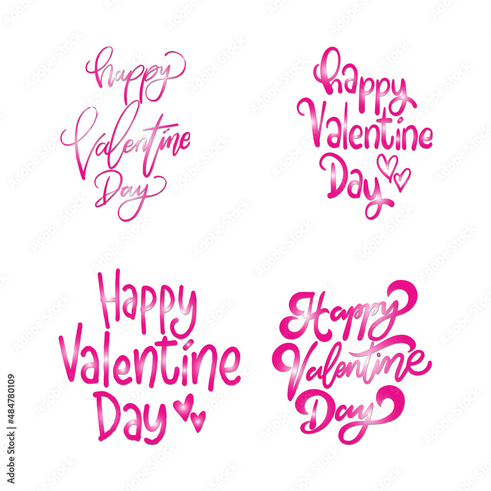 Hand Drawn Text Happy Valentine Day With Doodle Leaf. Retro Style Text. Modern Calligraphy. Can Be use for Sticker, shirt, mug, postcard, journaling.