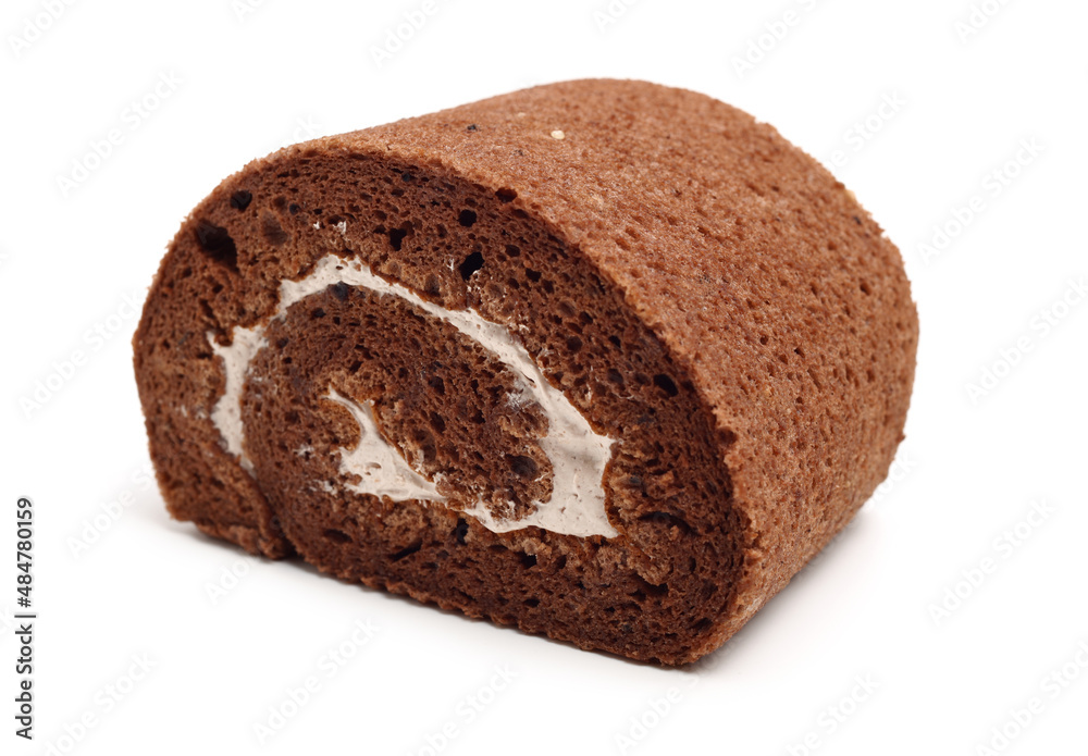 Tasty chocolate cake roll isolated on white Tasty chocolate cake roll isolated on white