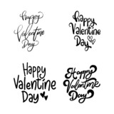 Set Of Hand Drawn Text Happy Valentine Day With Doodle Leaf. Retro Style Text. Modern Calligraphy. Can Be use for Sticker, shirt, mug, postcard, journaling.
