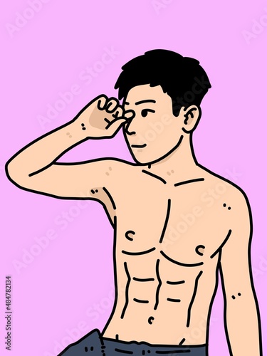 cute man cartoon on purple background