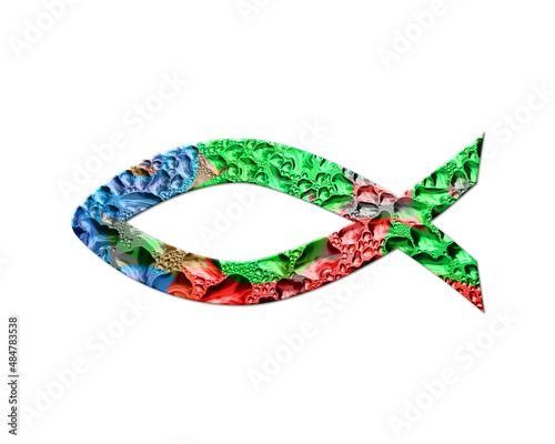 Ichthy fish Jesus Colorful Water Rain Drops Icon Logo illustration 