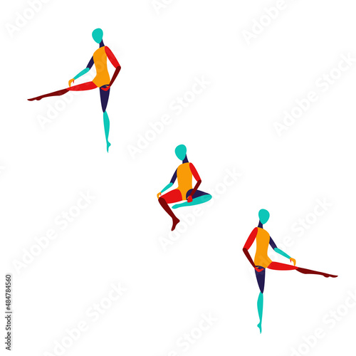 Diorganal set consisting of three multicolored human figures. Modern style. Bright colors of pure emotion. 