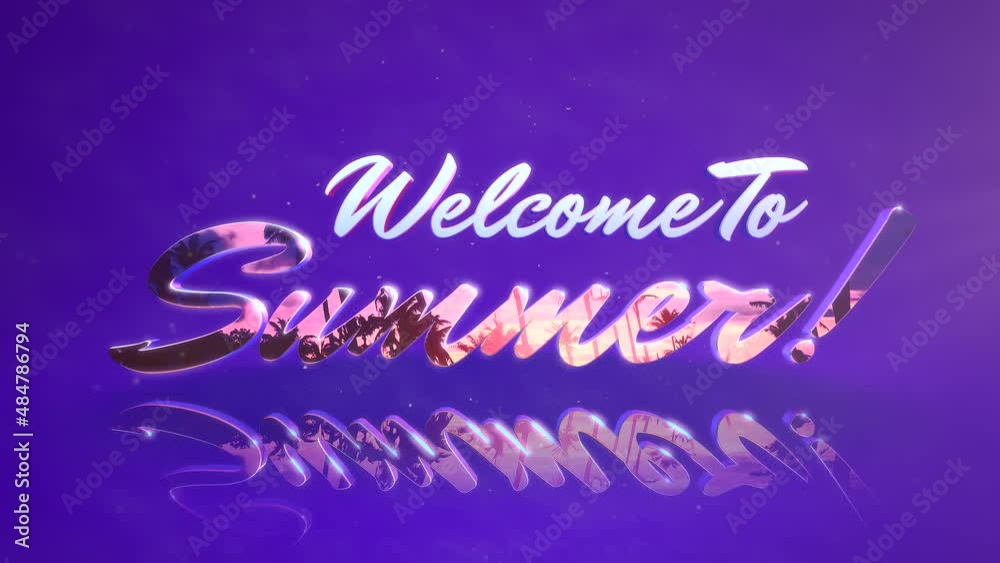 Welcome To Summer with sandy beach and palms, motion promotion, summer and retro style background Welcome To Summer with sandy beach and palms, motion promotion, summer and retro style background