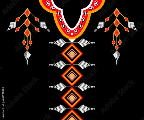 Geometric ethnic oriental pattern traditional.Floral necklace embroidery design for fashion women,background, wallpaper,clothing, fabric, textile,wrapping and etc.Vector illustration.