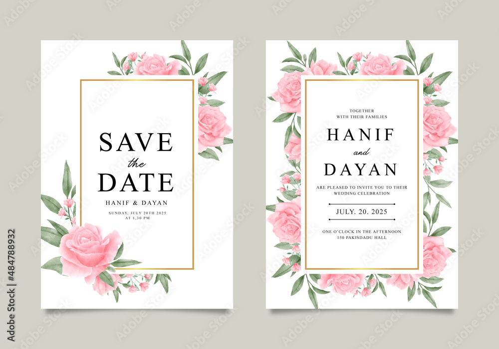 Wedding invitation set with floral watercolor decoration