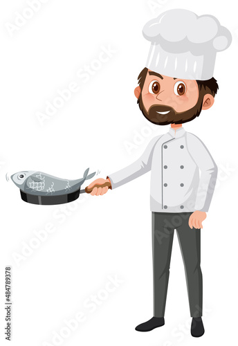 A professional chef cooking fish photo