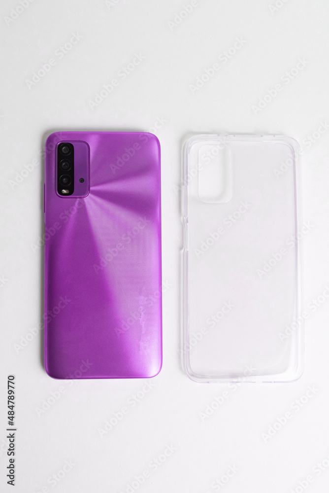 New cellphone with transparent cover over isolated white background