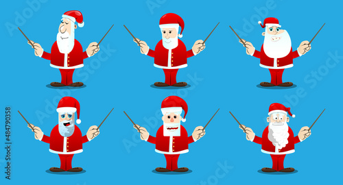 Santa Claus in his red clothes with white beard orchestra conductor. Vector cartoon character illustration. photo