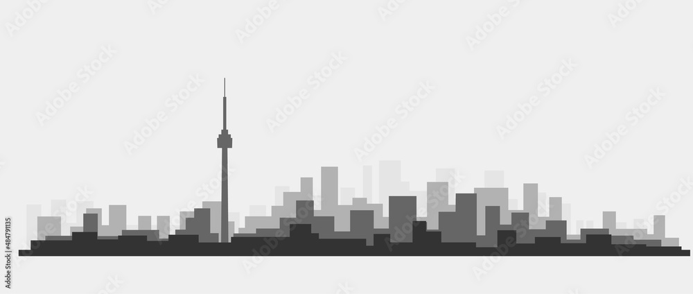 Modern City Skyline on white background.