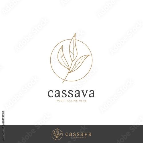 premium aesthetic cassava leaf logo icon template