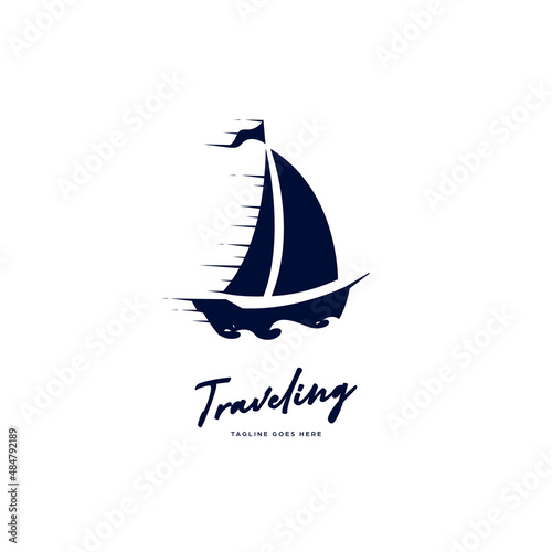 fast sailing ship travel logo icon silhouette template