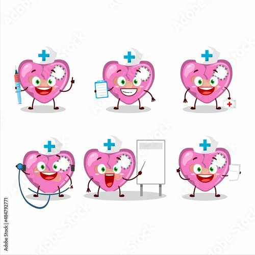 Doctor profession emoticon with pink broken heart love cartoon character