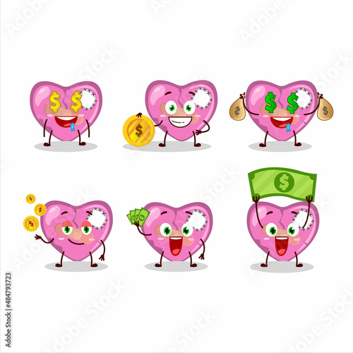 Pink broken heart love cartoon character with cute emoticon bring money