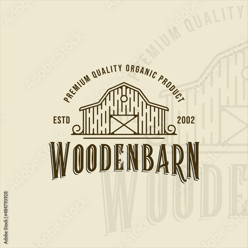 wooden barn logo line art vintage vector illustration template icon graphic design. farm house livestock sign or symbol for professional farmer and business with retro typography style