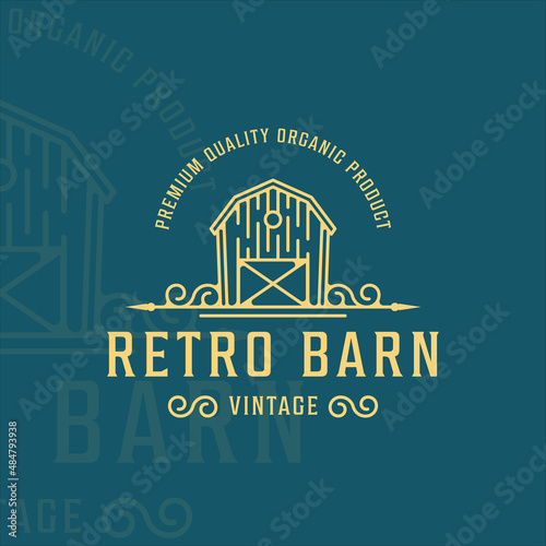 retro barn logo line art vector illustration template icon graphic design. farm house livestock sign or symbol for professional farmer and business with vintage typography style