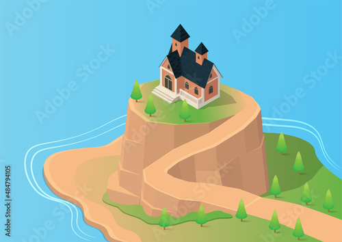 Isometric house on a hill