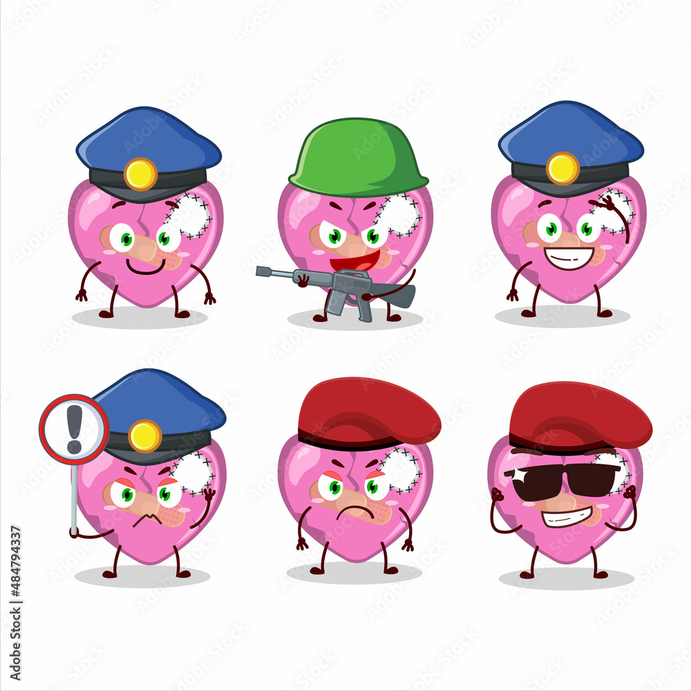 A dedicated Police officer of pink broken heart love mascot design style