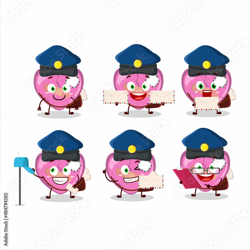 A picture of cheerful pink broken heart love postman cartoon design concept