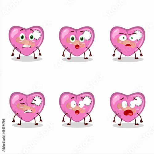 Character cartoon of pink broken heart love with scared expression