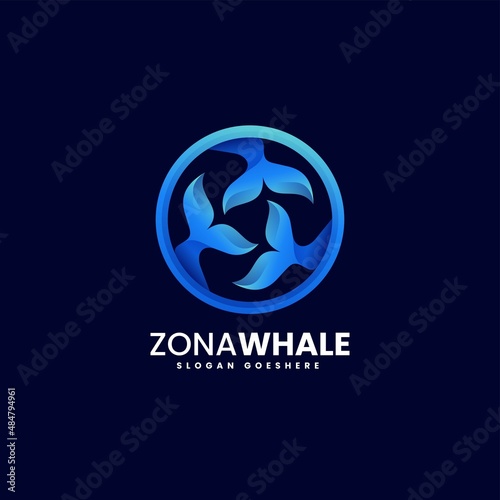 Vector Logo Illustration Zona Whale Gradient Colorful Style.