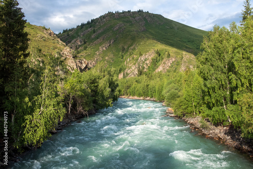Koksu river gorge in Kazakhstan. Tourism, travel in Dzungarian Alatau concept. photo
