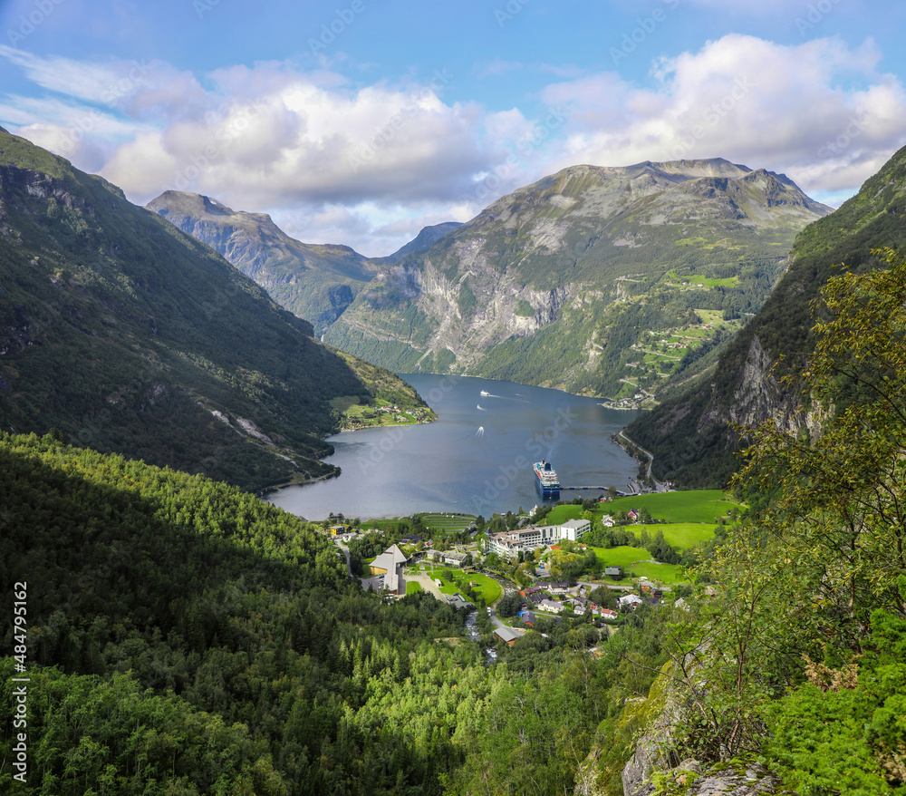Aerial view of the beautiful Geiranger fjord