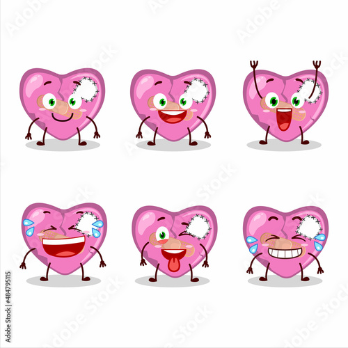 Cartoon character of pink broken heart love with smile expression