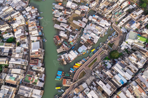 beautiful aerial view of the Tai O, old fishing village in Lantau Island, Hong Kong